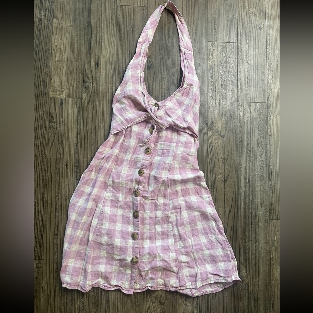 Summer plaid halter dress with tie, front and buttonUp top. Size SMAll